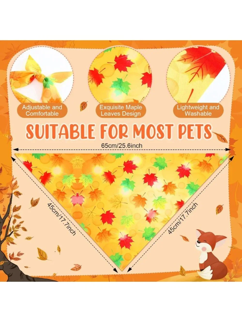 200 Pcs Fall Dog Bandanas - Autumn Pumpkin & Maple Leaves Patterns for Pets